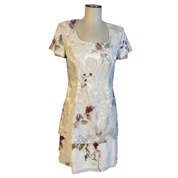 VTG Jeffrey and Dara Evenings Dress Womens 8 Floral Shimmer Layerd Cocktail - Picture 1 of 7